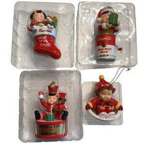 Vintage Campbell Soup Kids Christmas Ornaments Lot of 4